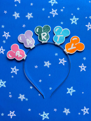 Balloon name across headband